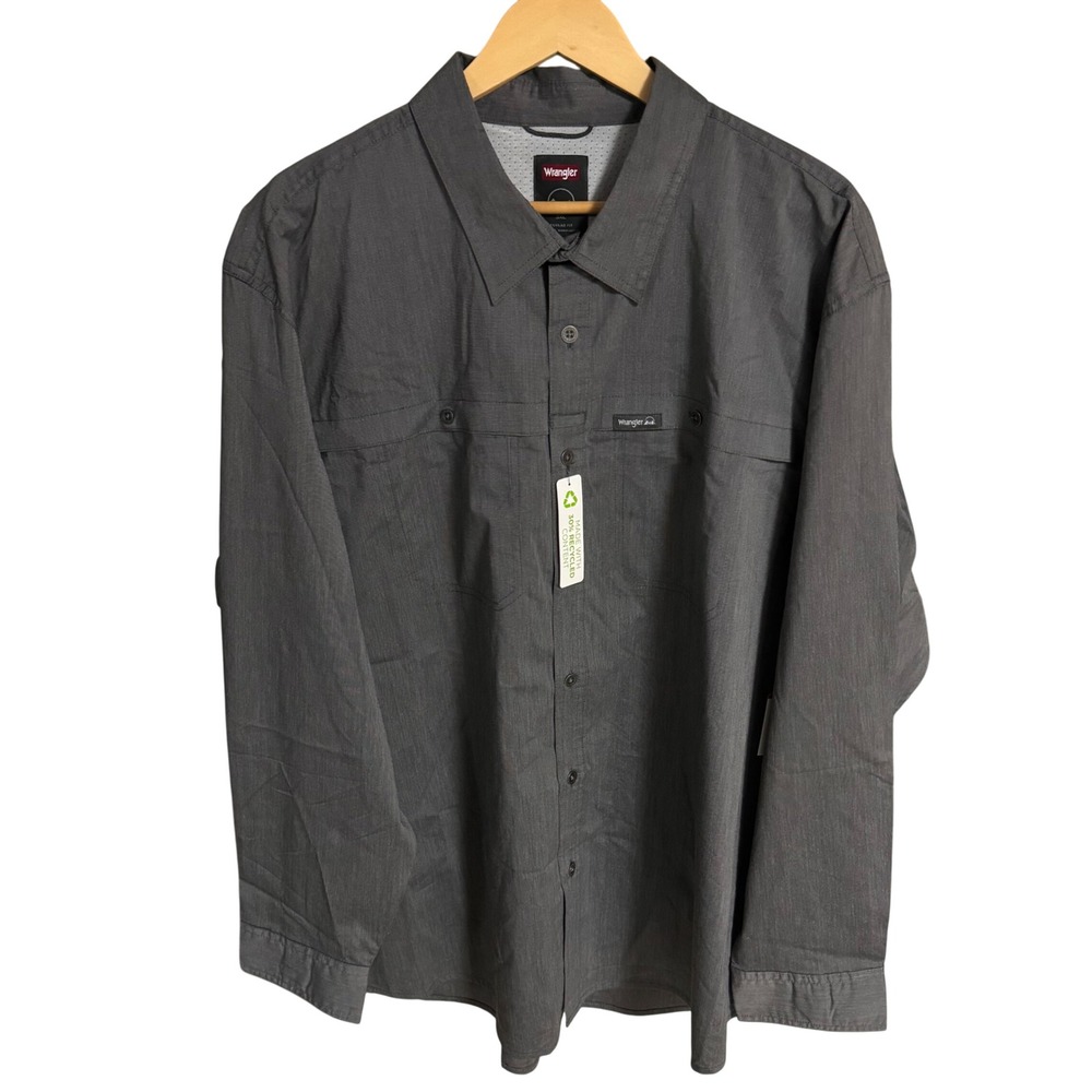 Wrangler Mens Long Sleeve Button Up Shirt Regular Fit 3XL Gray Performance Work